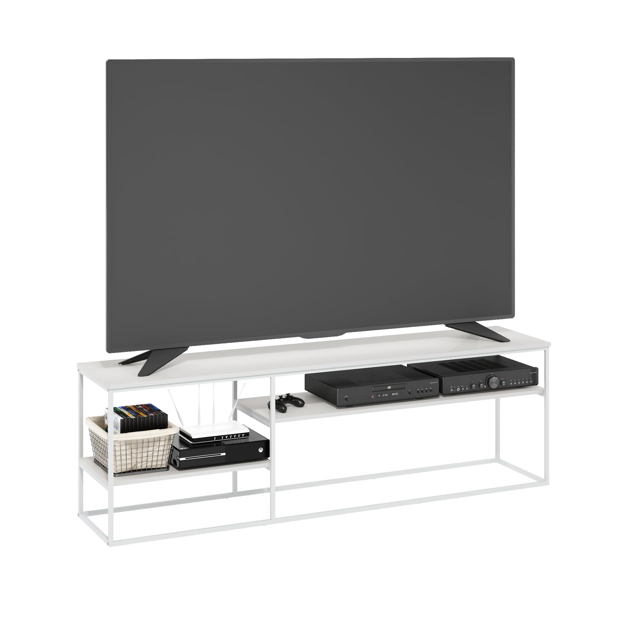 Furinno Moretti Modern Lifestyle TV Stand for TV up to 78 Inch, Solid White/White