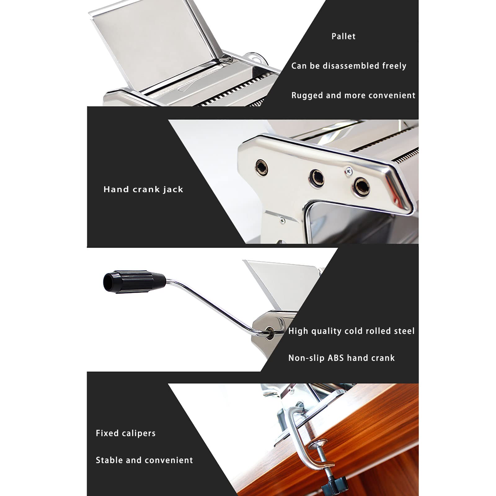 Máquina Manual para Hacer Pasta de Acero Inoxidable con ajustes de Espesor Ajustables Fideos con Abrazadera para Espagueti, fettuccini, lasaña o Pieles de Bolas de Masa hervida CAS