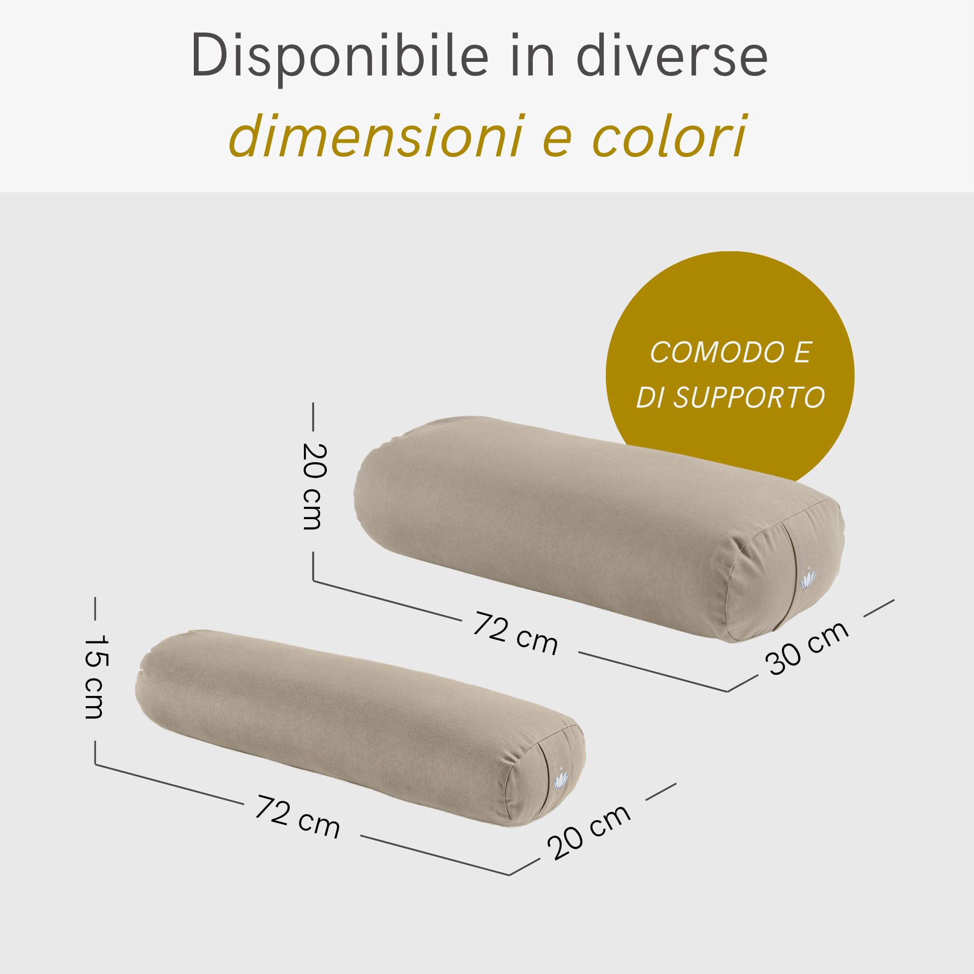 LOTUSCRAFTS Cuscino Yoga per Yin Yoga, rullo, fodera lavabile in cotone biologico, cuscino con imbottitura in kapok, rullo pilates, cuscino da meditazione