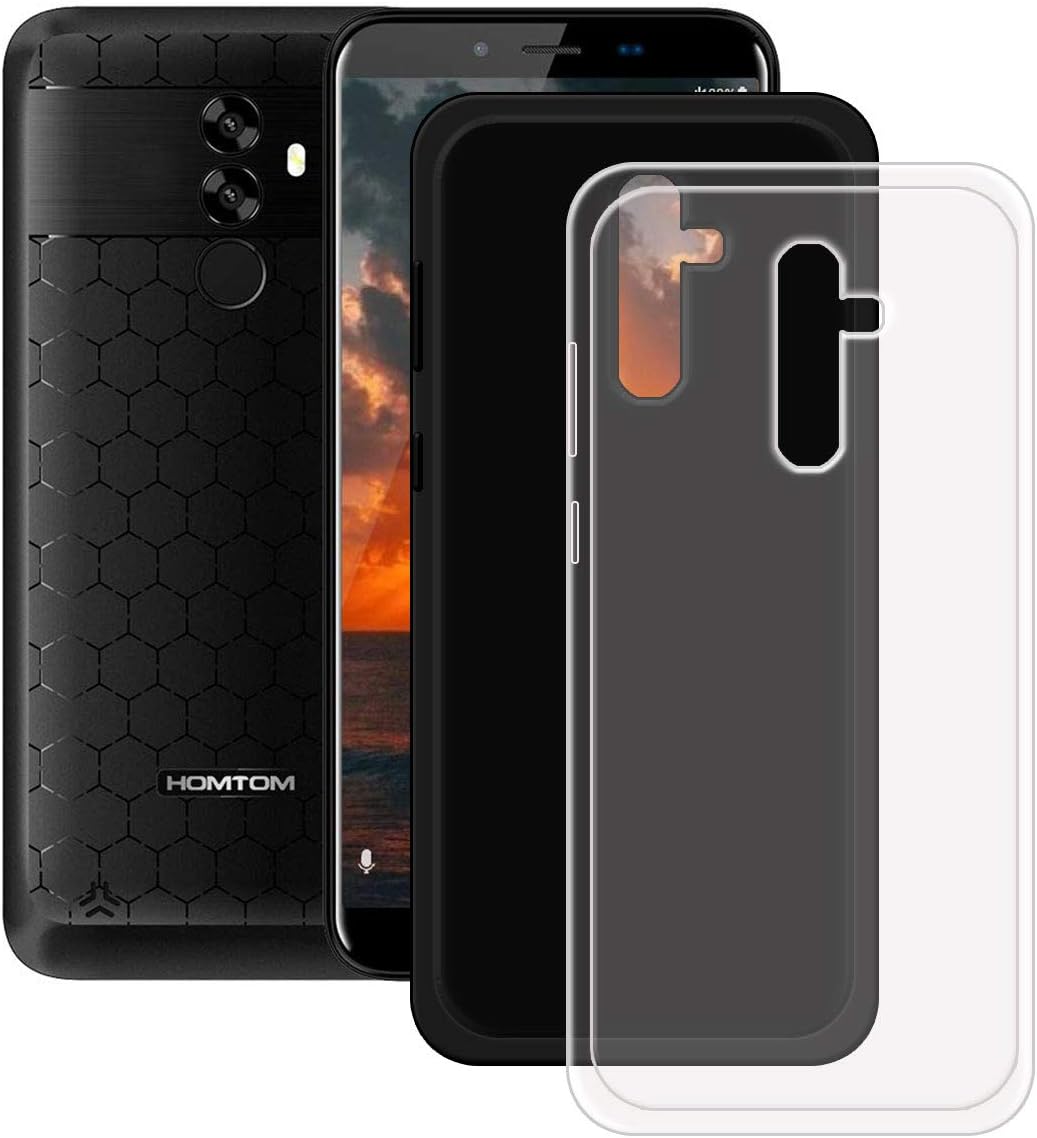 DQG Funda para Homtom S99, 2-Paquetes Transparente + Negro Flexible Carcasa Shell Ultra Slim Suave TPU Silicona Cover Gel Tapa Caso Case para Homtom S99 (5.5