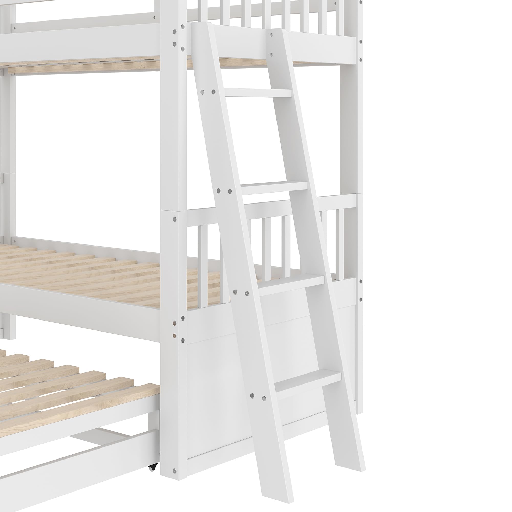 Letto a castello 90 x 200 cm, letto per bambini e bambine, struttura in pino e MDF con scaletta con letto estraibile e 3 cassetti (bianco, 90 x 200 cm)