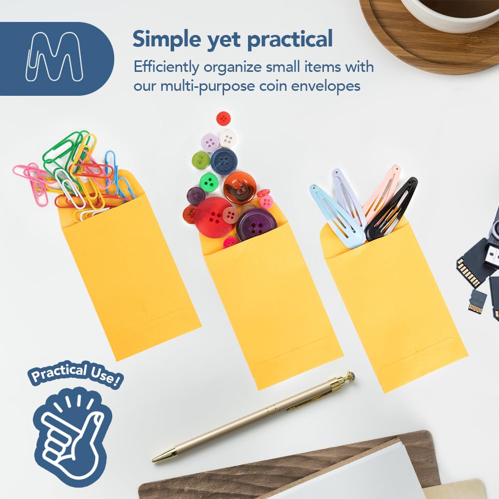 MOS - Sobres dorados #1 de 2.25 x 3.5 pulgadas, paquete de 550 sobres pequeños amarillos autosellantes para monedas, semillas, piezas pequeñas, coleccionables, joyas, almacenamiento de manualidades