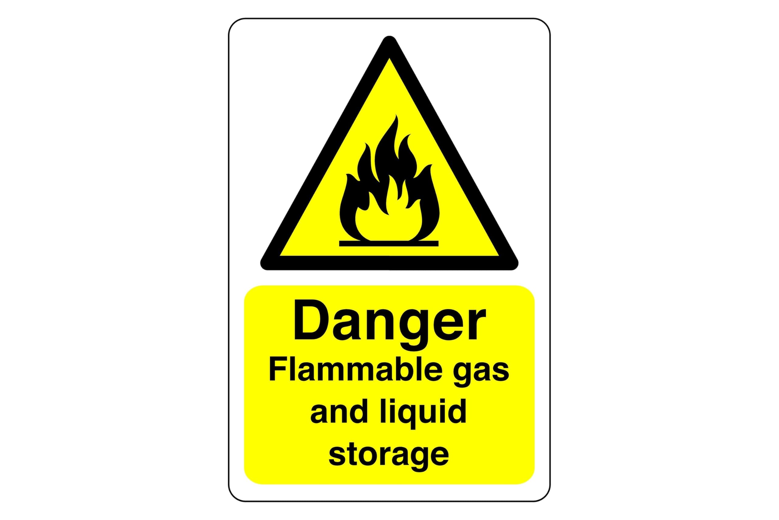 Danger Flammable gas storage sign - 1.2mm Rigid plastic for indoor/outdoor usage (400mm x 300mm) Viewing Distance within 14m.