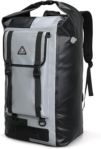 Haimont Mochila impermeable Roll Top Dry Bag Kayak Dry Mochila IPX7 para exteriores Dry Pack Boating Pesca 60L, NegroGris