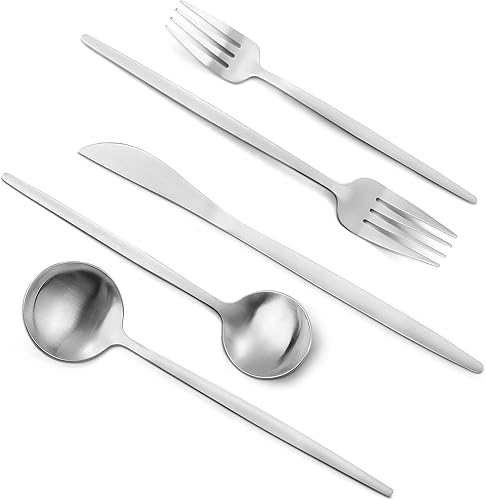 Juego de cubiertos mate de 20 piezas para 4, cubiertos de acero inoxidable, para el hogar, cocina, restaurante, hotel, apto para lavavajillas