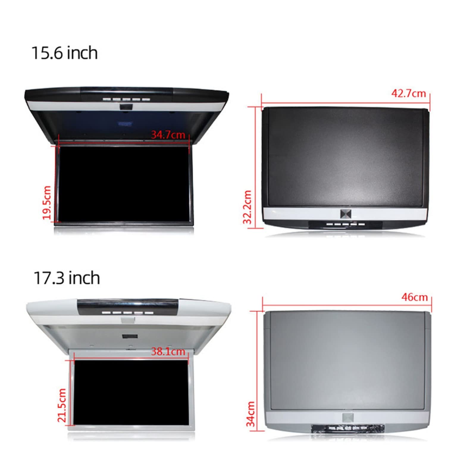 Monitor de Coche 17,3 Pulgadas, Pantalla LCD HD, Montaje en Techo automóvil, TV Multimedia, Reproductor vídeo for, Enlace IR FM Viajes Familiares por Carretera(17 Inch Black MP5)