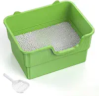 Envio de areia alta para gato grande Gigante Bandeja Areia Gato Caixa de areia para gatos semifechada(Verde)