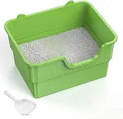 Envio de areia alta para gato grande Gigante Bandeja Areia Gato Caixa de areia para gatos semifechada(Verde)