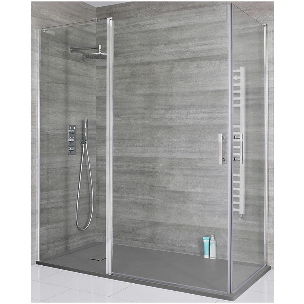 Milano Portland Chrome Corner Double Hinged Door Shower Enclosure Light Grey Tray - 1700mm x 800mm