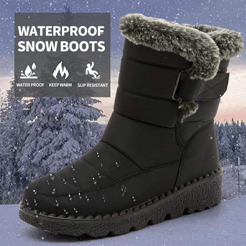 Women Men Lightweight Snow Boots Winter Anti-Slip Ankle Booties Warm Fur Lined Outdoor Waterproof Slip on Boots for Women2