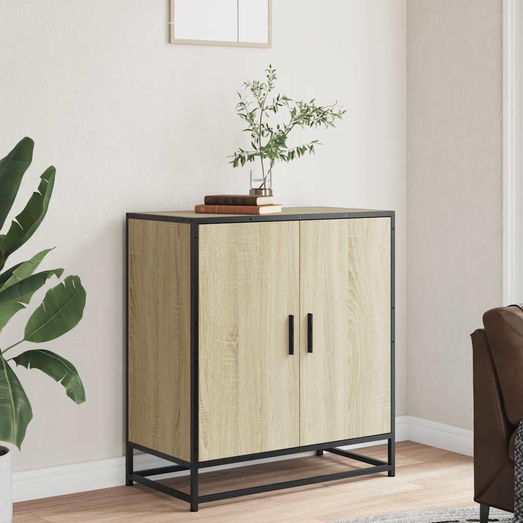 Générique Sonoma Dąb Buffet 68x35x76 cm Drewno inżynieryjne Metal | 3 półki do przechowywania, szafka do jadalni, praktyczne uchwyty, stabilne metalowe nóżki