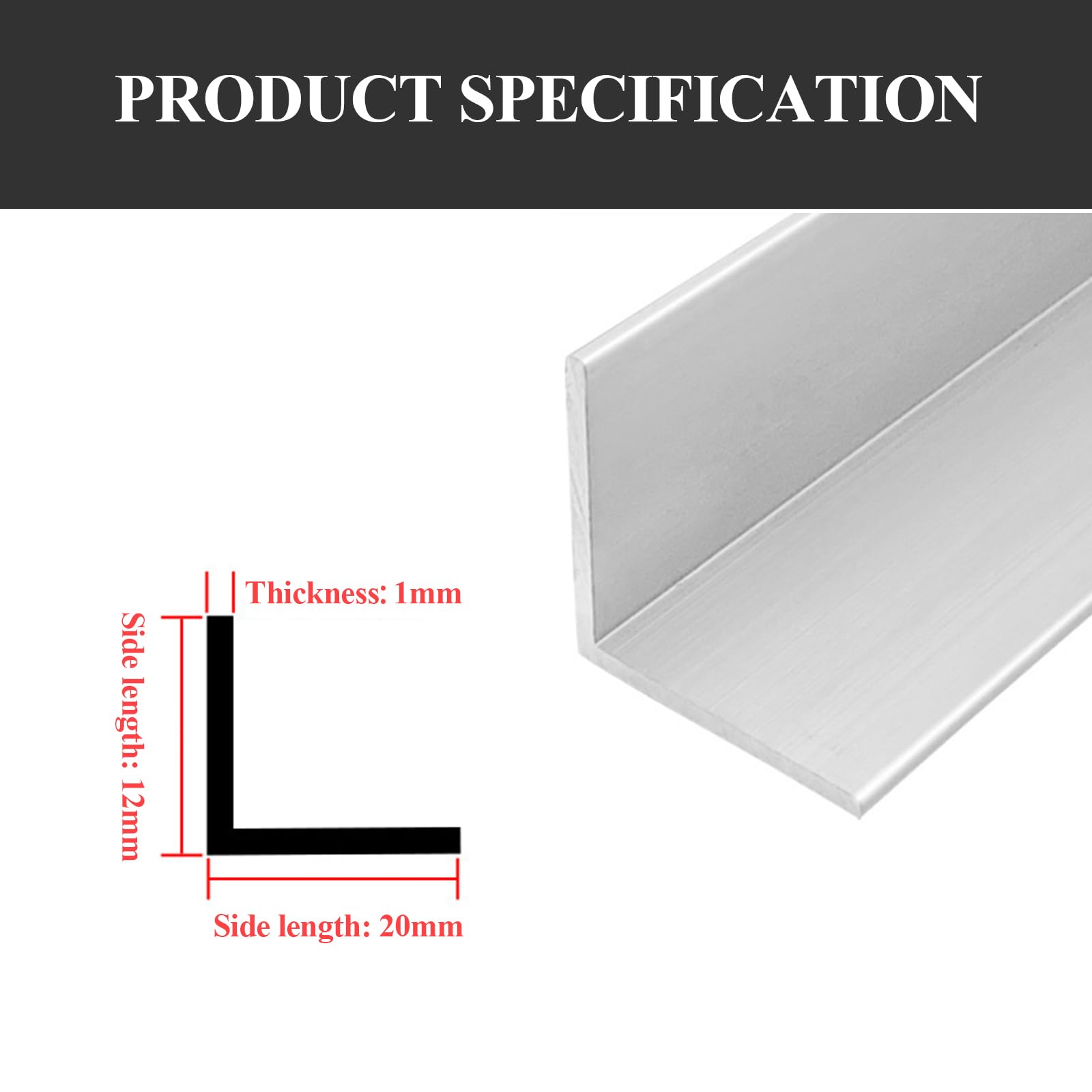 DFDPAXL 2 Pieces 6061 Aluminium Angle Trim Extruded Aluminium Strip 12×12×1×500Mm-12×20×1×500Mm for Home Improvement and Construction,12×20×1×500mm