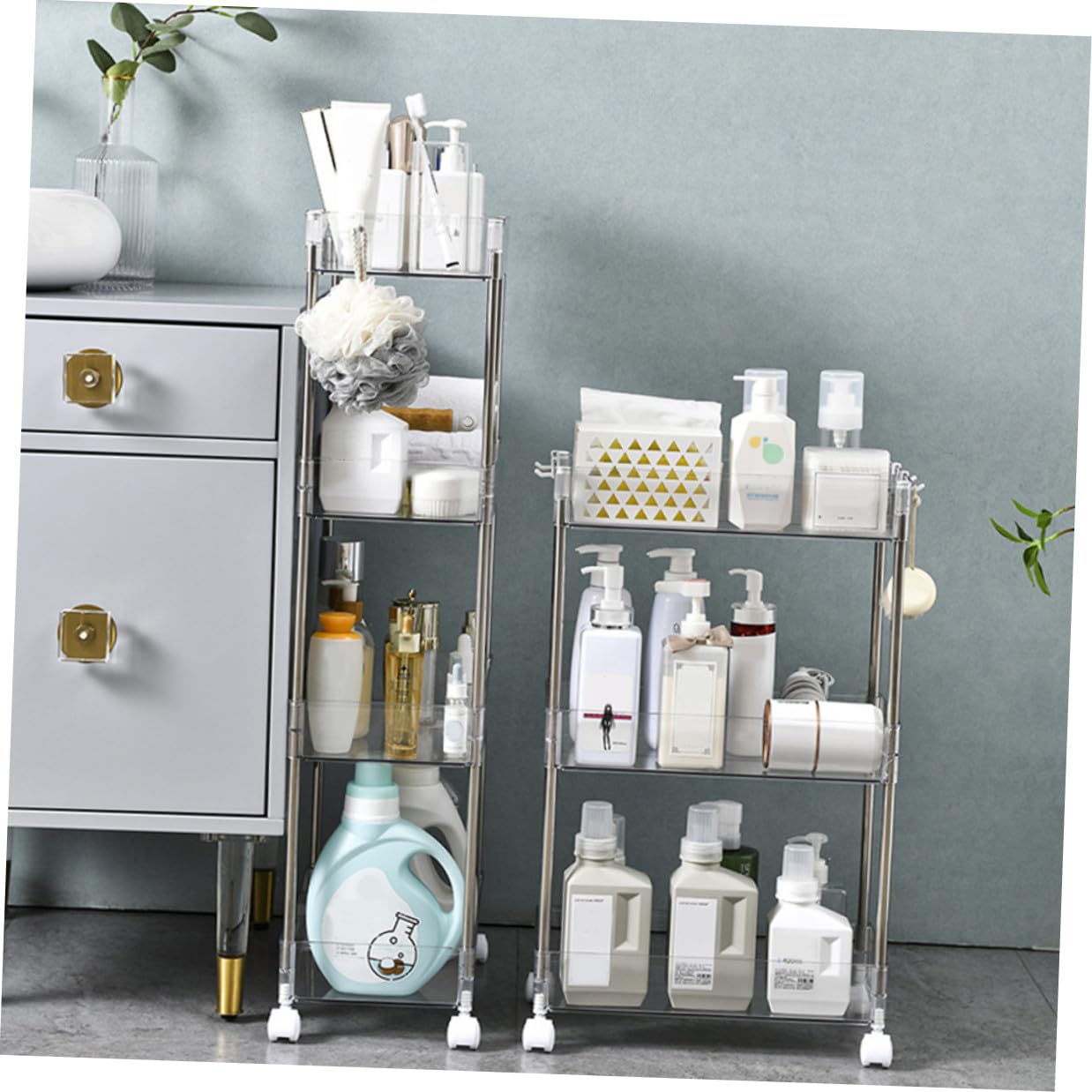 Scaffale Organizzatore da Cucina Trasparente a 3 Ripiani con Ruote | Pet e Acciaio Inossidabile, Spazio Ampio per Spezie e Giochi, Uso su Balcone