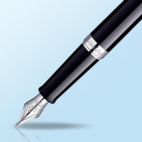 Waterman Hémisphère Fountain Pen | Gloss Black with Chrome Trim | Medium Nib | Blue Ink | Gift Box - 4