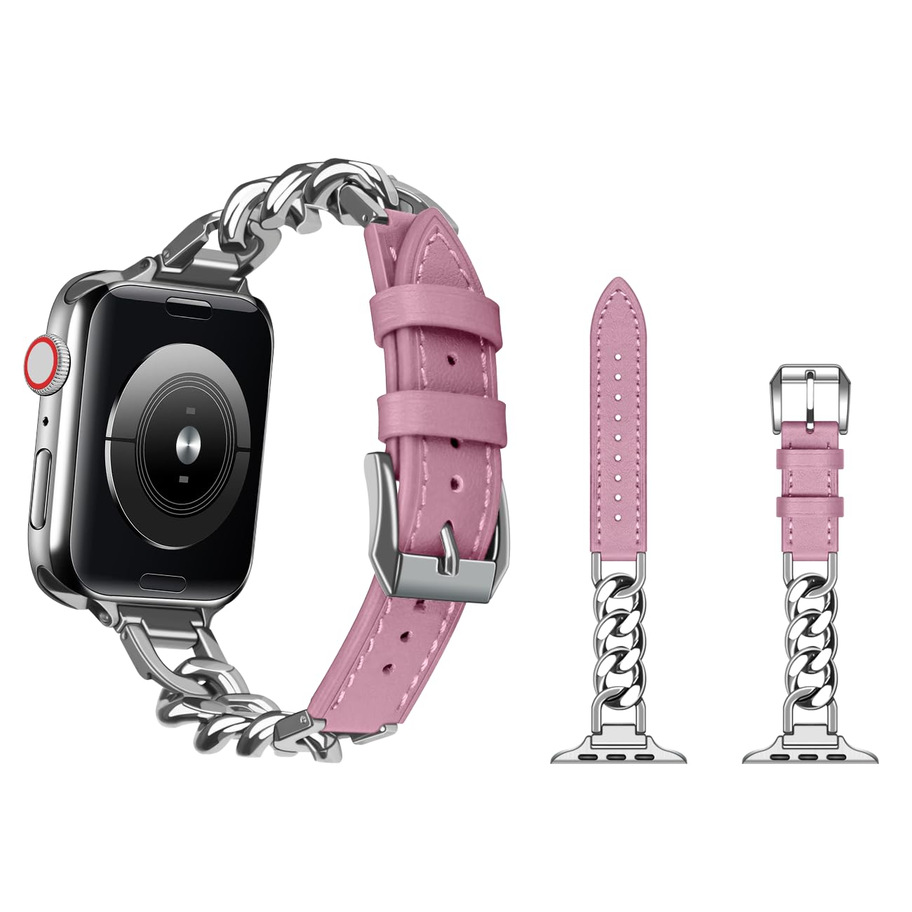 YISIWERA Kette Leder Uhrenarmbänder Kompatibel mit Apple Watch Armband 38mm 40mm 41mm 42mm 44mm 45mm 49mm Damen Echtes Leder Uhrenarmband für iWatch Ultra/Ultra 2 Serie 9 8 7 6 5 4 3 2 1 SE