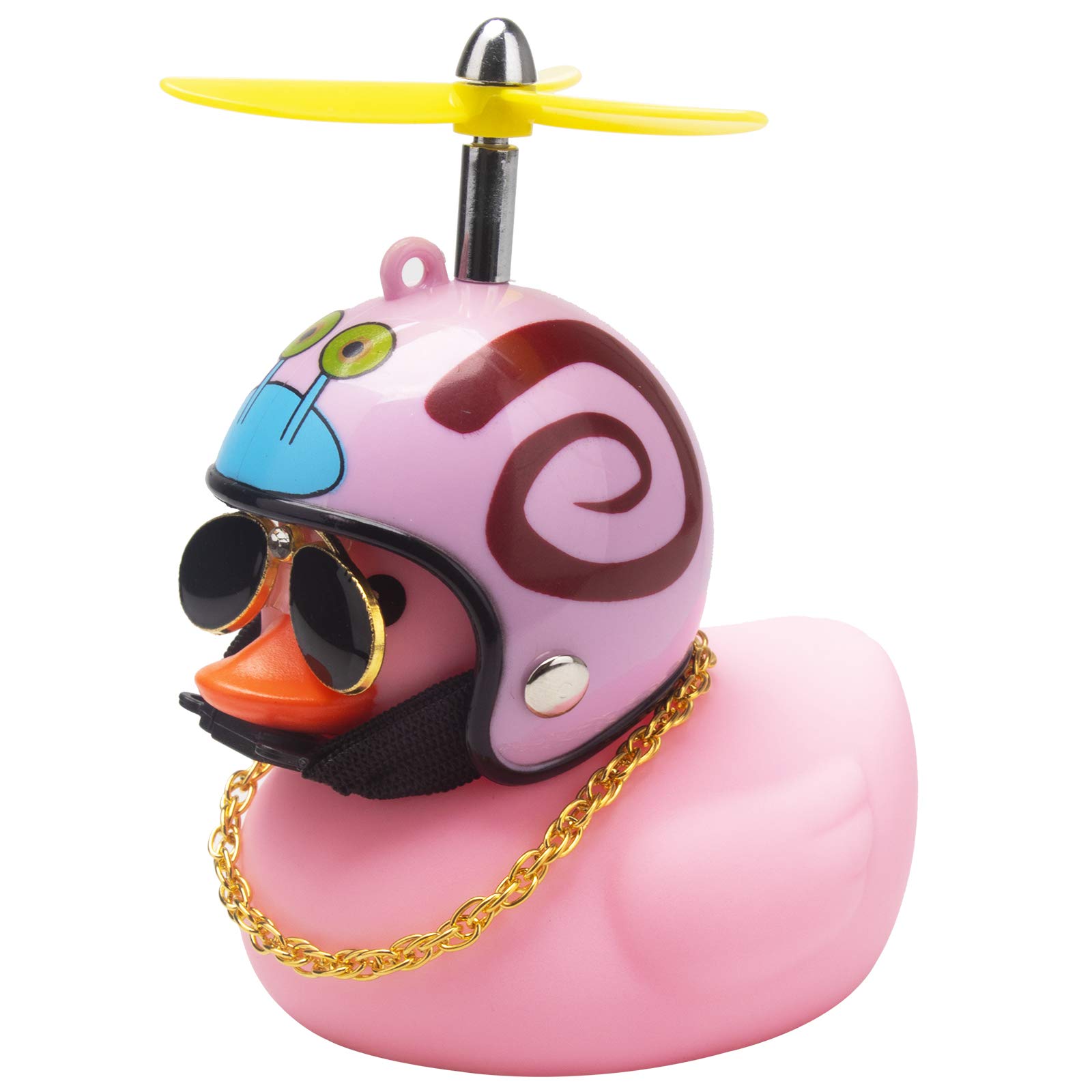 wonuu Pink Duck Car Dashboard Decorations Rubber Duck Car Ornaments Cool Duck with Propeller Helmet Sunglasses Gold Chain (Snail)