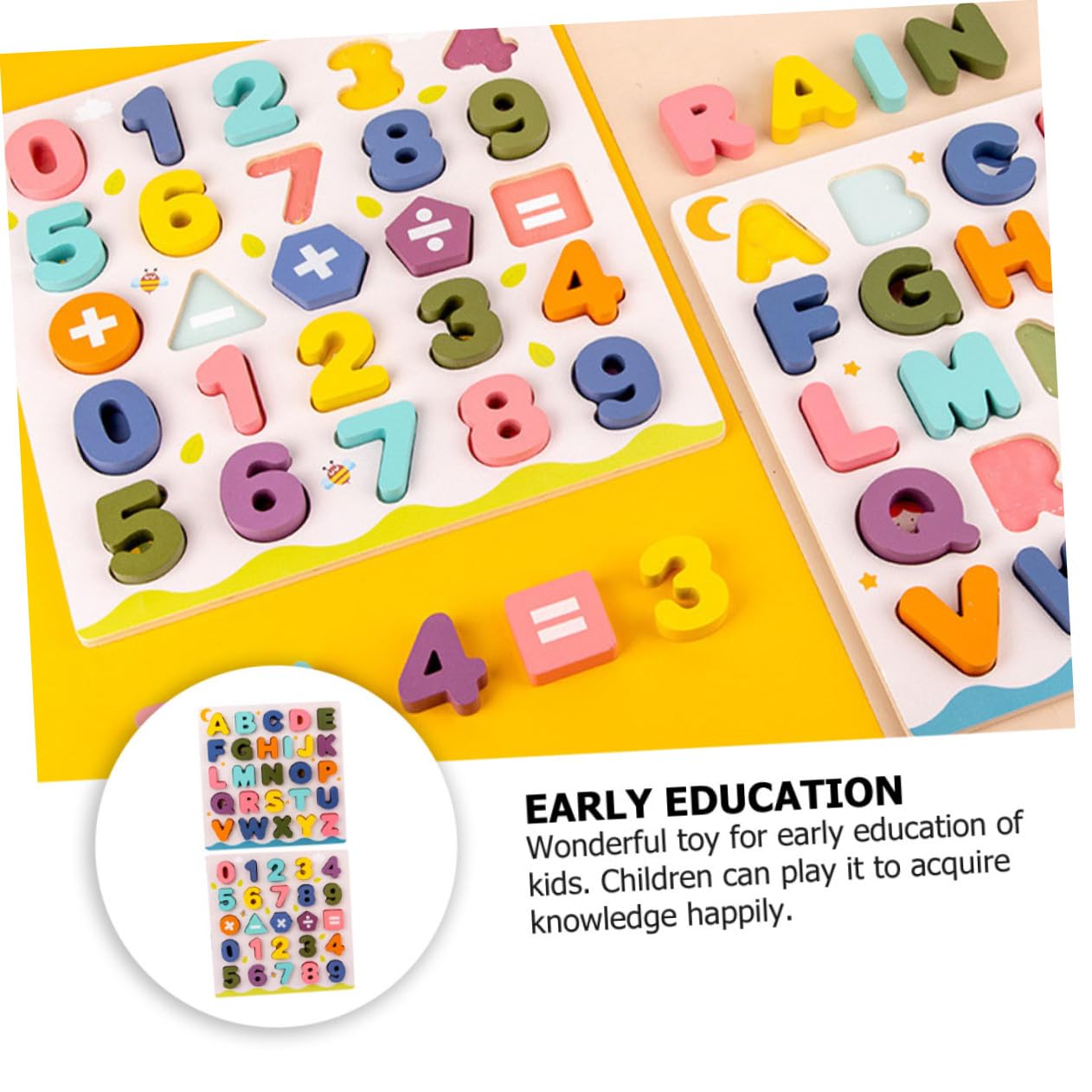 Juguete Educativo Rompecabezas de Madera Letras y Números, 2 Piezas | Puzles de Madera Educativos para Niño Niña, Juguetes de Reconocimiento de Letras, Decoracion Colegio