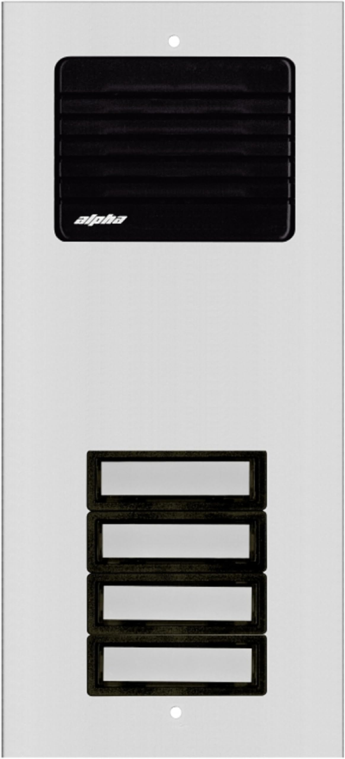 Alpha Communications ES612/04 4-Plastic Button L/S Panel - Aluminum; Requires OH600 Flush Housing or OH600S Surface Housing; Plastic Push Button and Grille; Weather-Resistant Mylar Speaker