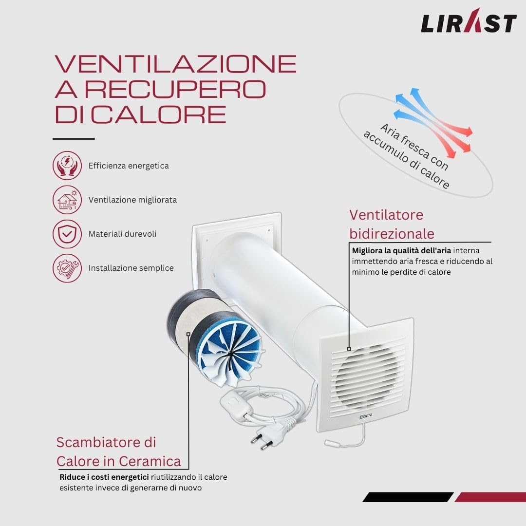 100mm Ventilazione Meccanica Controllata VMC Doppio Flusso Recupero Calore con Cavo - VMC Recuperatore di Calore Doppio Flusso