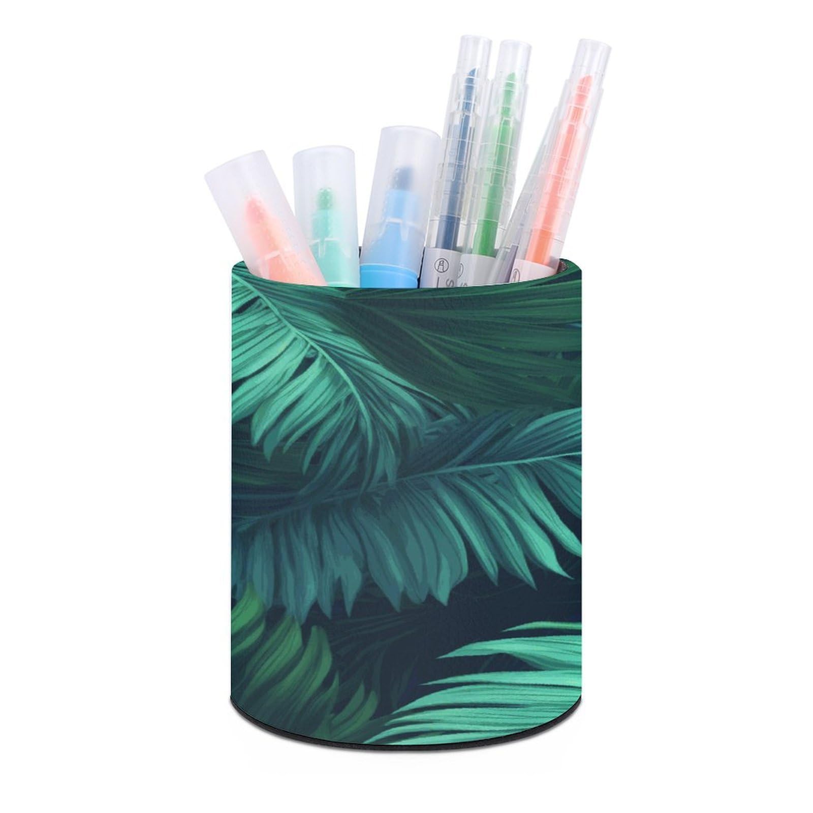 FekiLoot Tropical Palm Leaves Pen Holder Personalized Desktop Pencil Holders Case Office Accessories Container Box for Round Pen Cup Desktop Organizer Makeup Brush Holder Caddy Storage