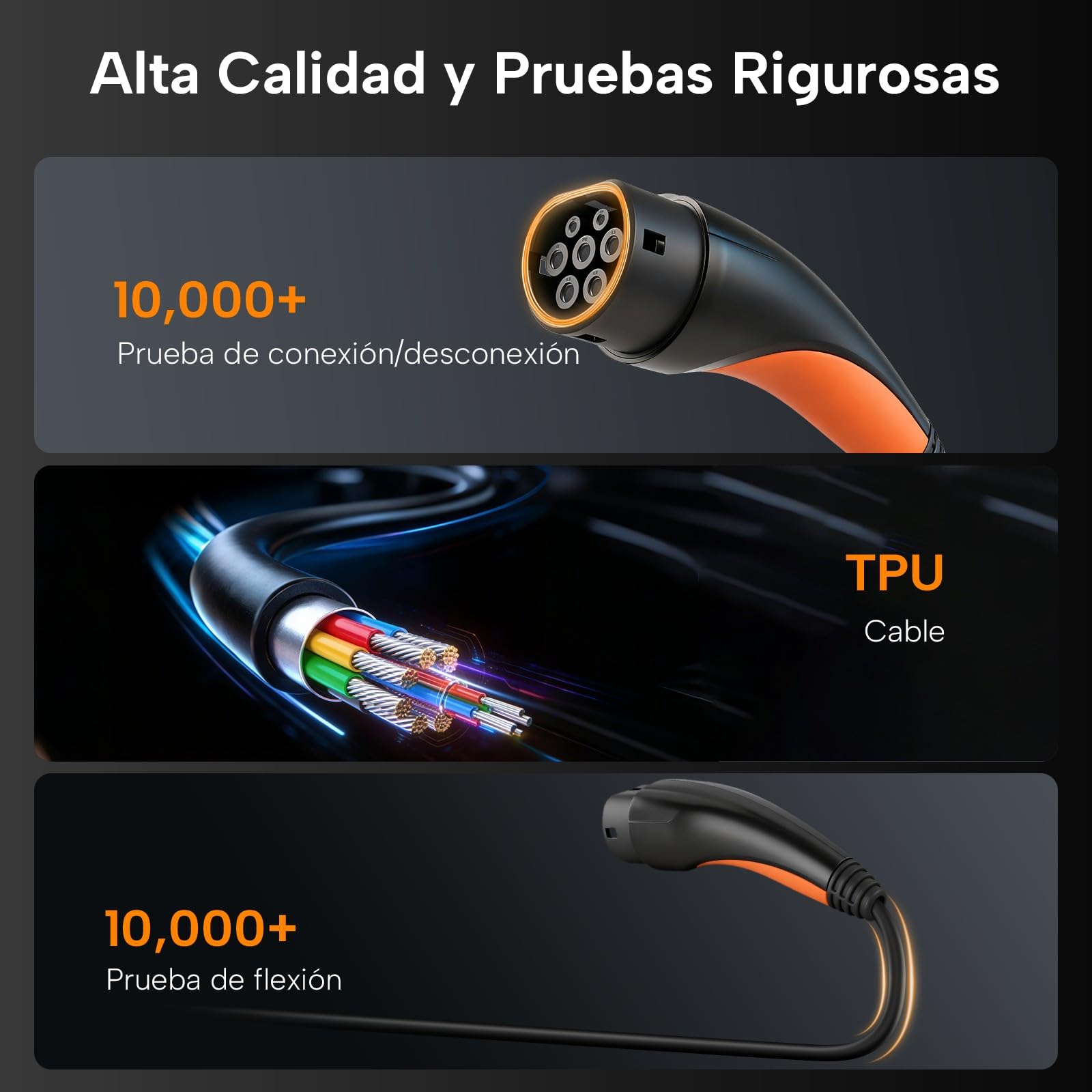 Cable de Carga Tipo 2 Extremo Abierto, 7 kW/monofásico/32 A/8 m | Cable de Repuesto para Wallbox y estación de Carga Tipo 2