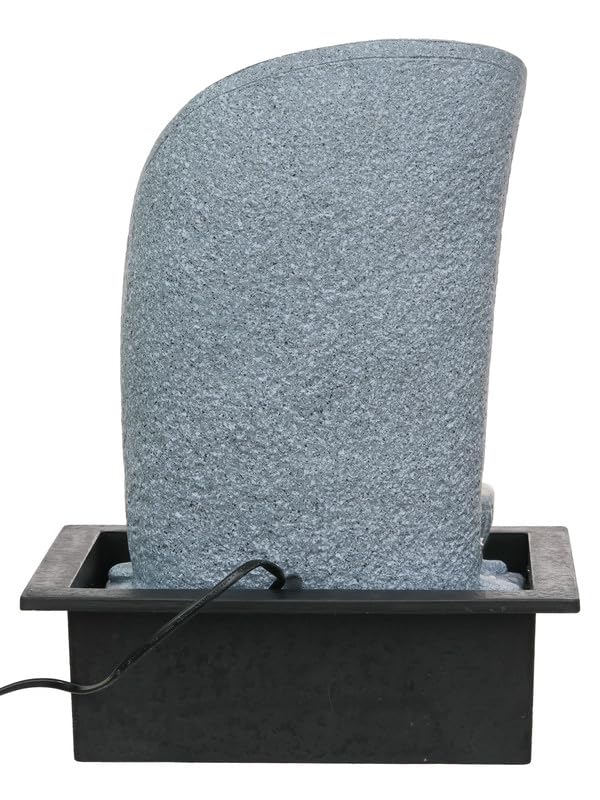 Image of Polyresin Table Top Grey Color Indoor 3 Designer Steps Waterfall Fountain for Home Decor with Yellow LED Lights & Water Flow Controller Pump (Size: 38 x 29.5 x 22CM | Weight: 1750grm)
