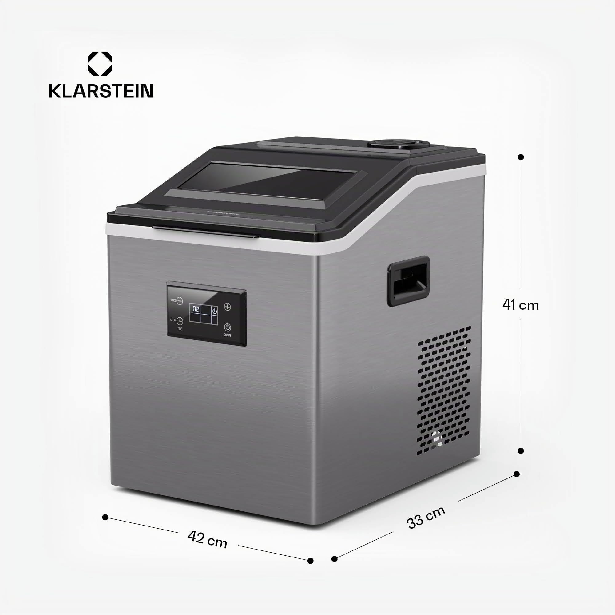 Klarstein FrostMaster - Macchina del Ghiaccio, 35 kg/24h, 34 Cubetti in 15 Min, Acciaio Inox, Pannello LED, Facile da Pulire, Macchina del Ghiaccio per Casa e Bar, Argento