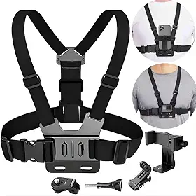 Suporte Peitoral Ajustável para Celular e GoPro, Colete com Ajuste de Ângulo 360°, Compatível com Smartphones e Câmeras de Ação, Colete para Filmagens POV, Preto