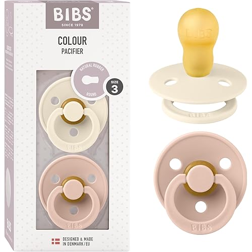 BIBS Pacifiers | Natural Rubber Baby Pacifier | Set of 2 BPA-Free Soothers | Made in Denmark | Blush/Ivory | Size 18-36 Months