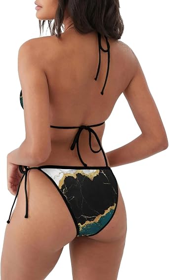 Women's Sexy Halter Thong Bikini Tie Two Sides Bottom Triangle Bikini Swimsuits