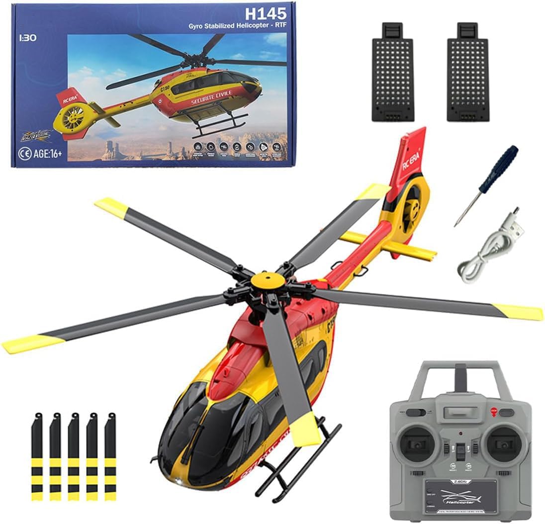 RC Helicopter C190 H145 2 Brushless Motor 6CH 6-Axis Gyroscope Altitude Hovering Optical Flow Localization with 2 Batteries One Click Roll Takeoff and Landing for Adults Beginners (Style 1)