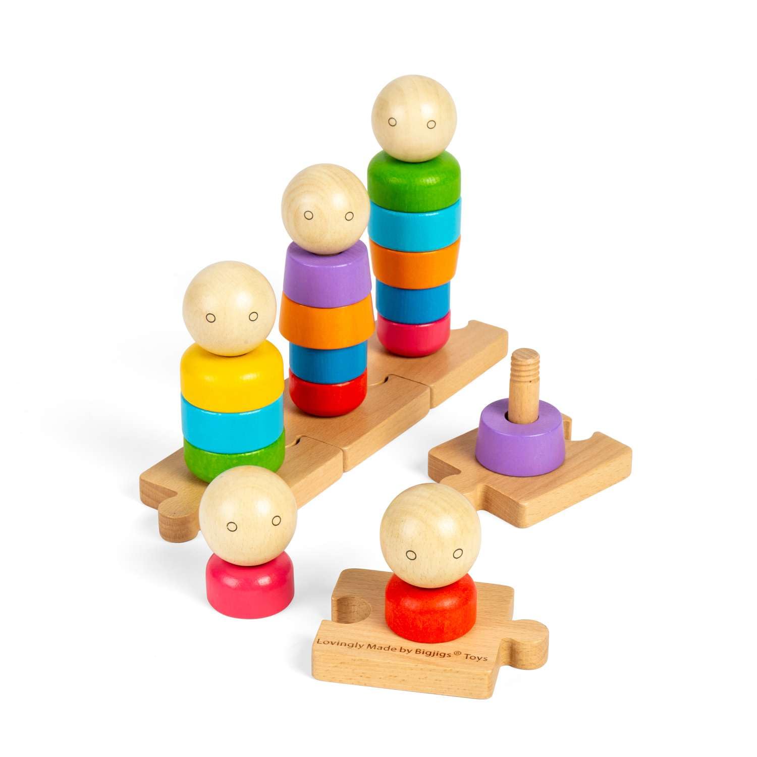 Bigjigs Toys Rainbow Family – Holz-Montessori-Stapelspielzeug, pädagogische Aktivität für frühes Lernen, umweltfreundliche Geschenke für Babys und Kleinkinder, ab 12 Monaten, 25 Stück