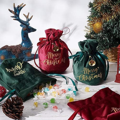 BENECREAT 4Pcs 2 Colors Drawstring Christmas Bags, Merry Wrapping Bags Treat Pouch Bags for Birthdays, Gift Decoration, Arts and Crafts, 2pcs/Color