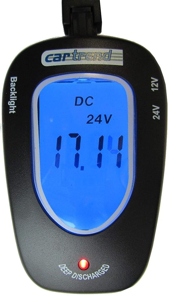 Cartrend 80127 tester baterii 12 V/24 V, z wyświetlaczem LCD podświetlanym na niebiesko
