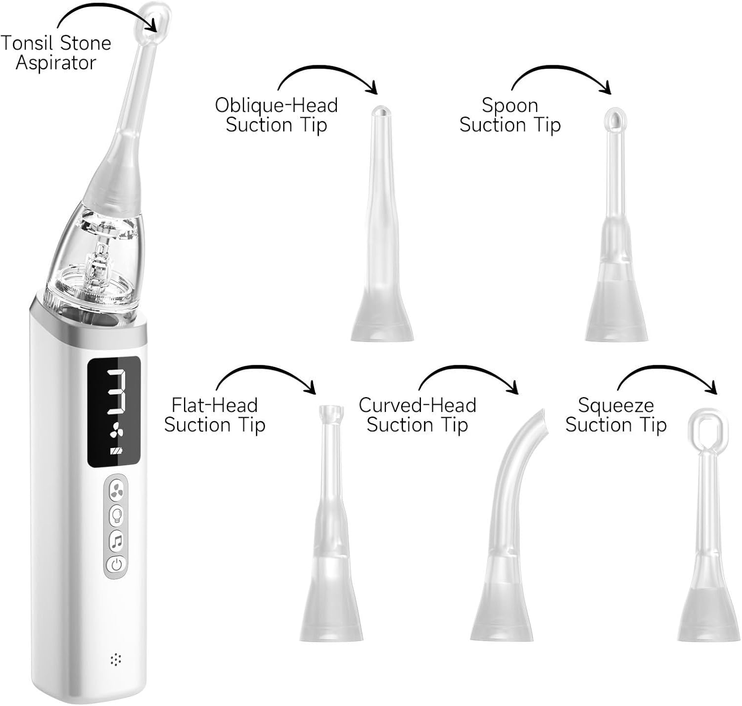Electronic Tonsil Stone Remover Vacuum with Tongue Depressor, Straight and Angled Tube, Spoon, Magnifying Glass, Tongue Depressor Easy to Use