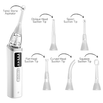 Tonsil Stone Removal Tool 3-Level Suction Adjustment Includes 5 Different Suction Tips Effectively Combats Bad Breath