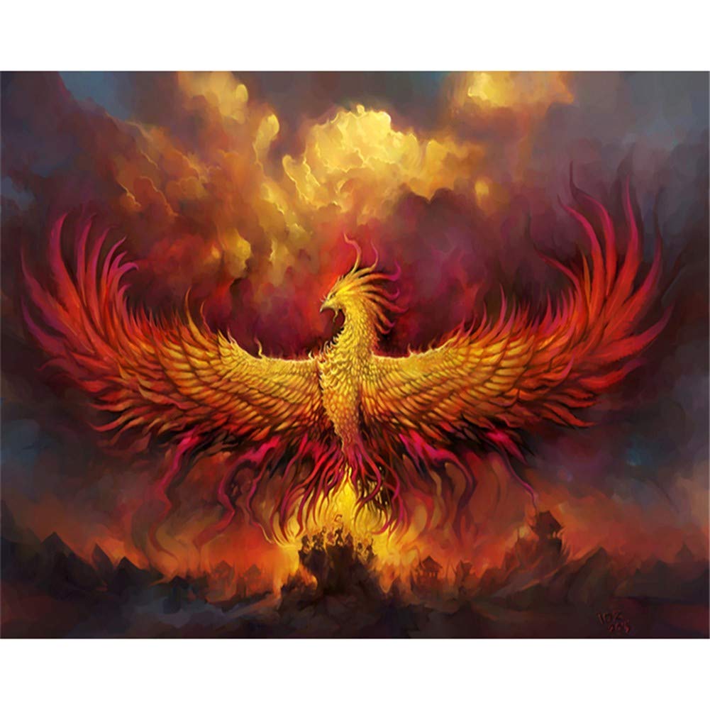 Zuoyun Diamond Painting Fire Phoenix 25x30cm/10 * 12in Full Drill DIY 5D Diamond Embroidery for Adults/Kids Large Size Crystal Rhinestone Cross Stitch Mosaic Canvas Wall Art