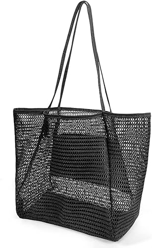 Bolsa de malla para la playa, bolso de hombro para mujer, bolso de mano casual, estilo hobo para mujer, plegable, máximo 23L para playa, picnic y