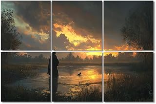 6 Pack Art Acoustic Panels Sound Absorbing Back Sunset Silhouette Water Reflection Trees Stormy Sky Realistic Decorative Soundproof Wall Panels Self Adhesive for Recording Studios Office 72"x48"