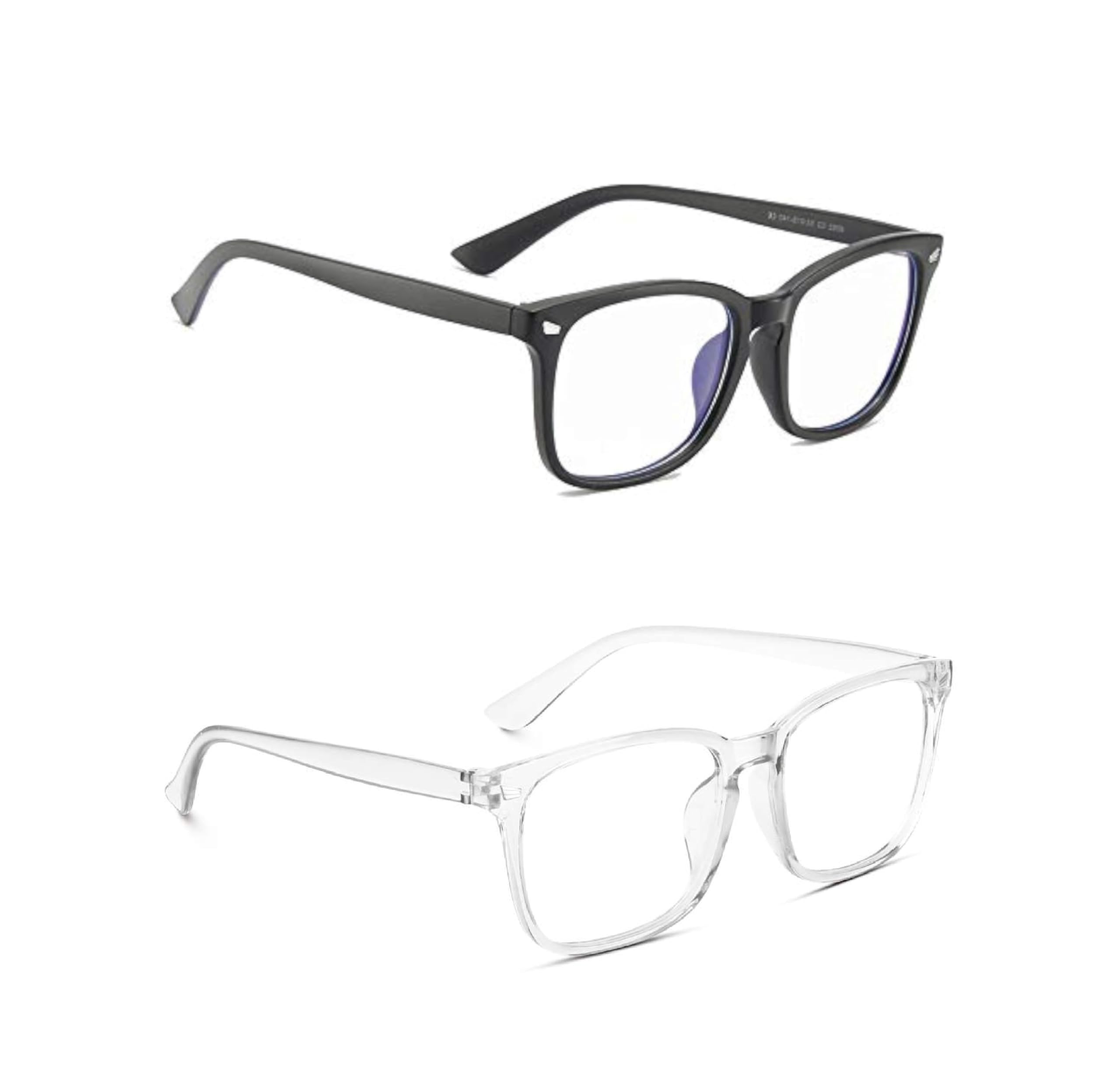 | Full Rim Square Branded Latest and Stylish Frames | Blue Light Blocking Reading Glasses | Men & Women | Medium | Black And Transparent Frame/Clear Lens - Pack of 2-image-46