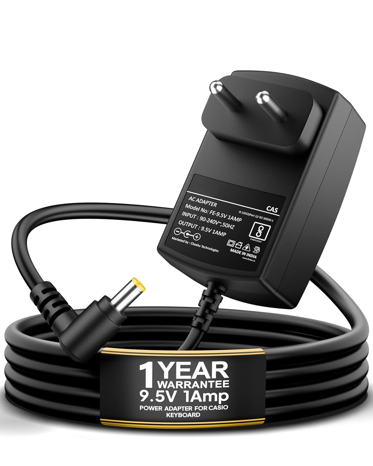9.5V 1A Power Adapter for Casio Keyboards, Replacement for AD-E95100L, Compatible with CTK-240, SA-76, SA-77, 2M Cord-image-17