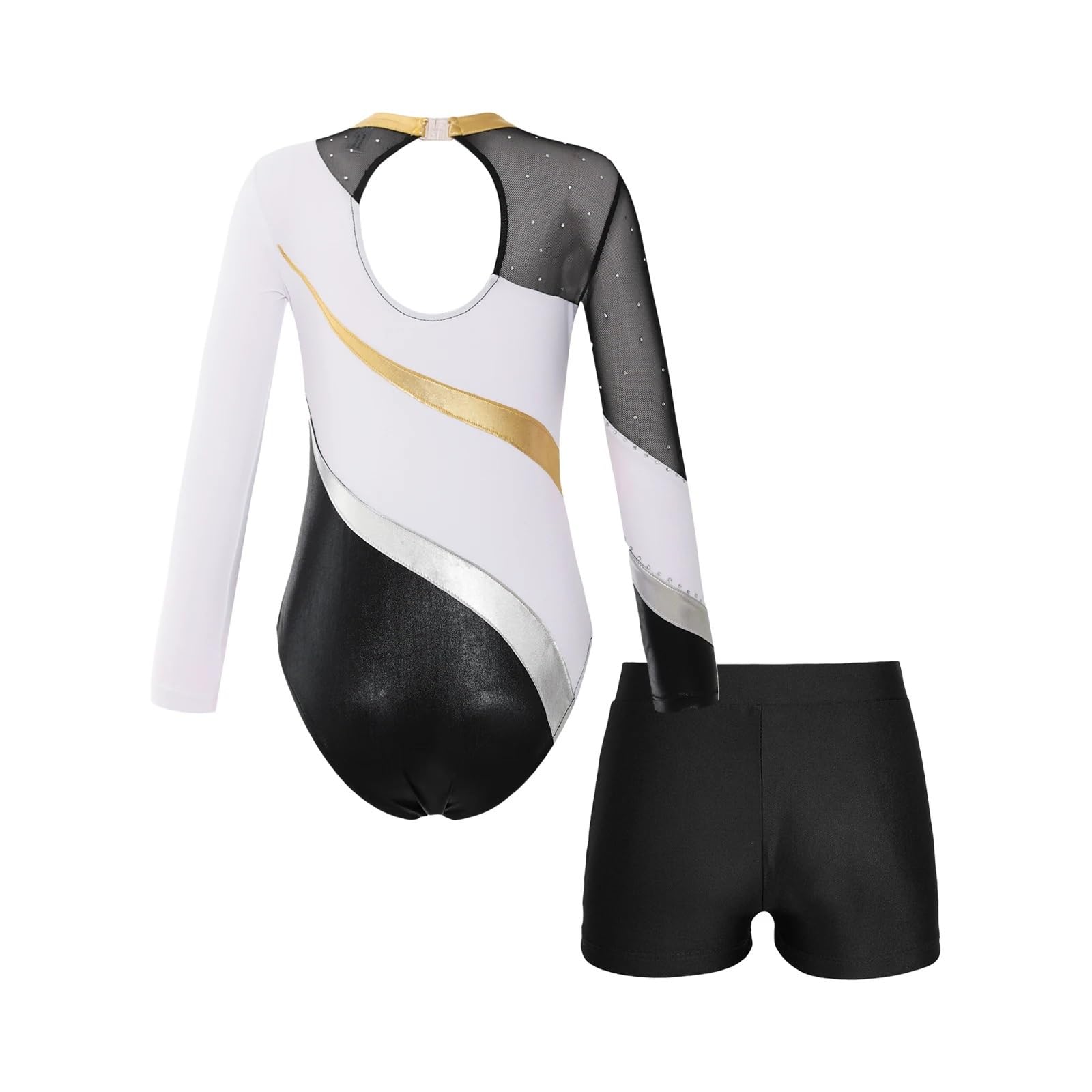 Leotardo para Competición de Gimnasia Leotardos de gimnasia for niñas, leotardos bronceadores de manga larga, vestido de Ballet, ropa de práctica de baile(White,8)