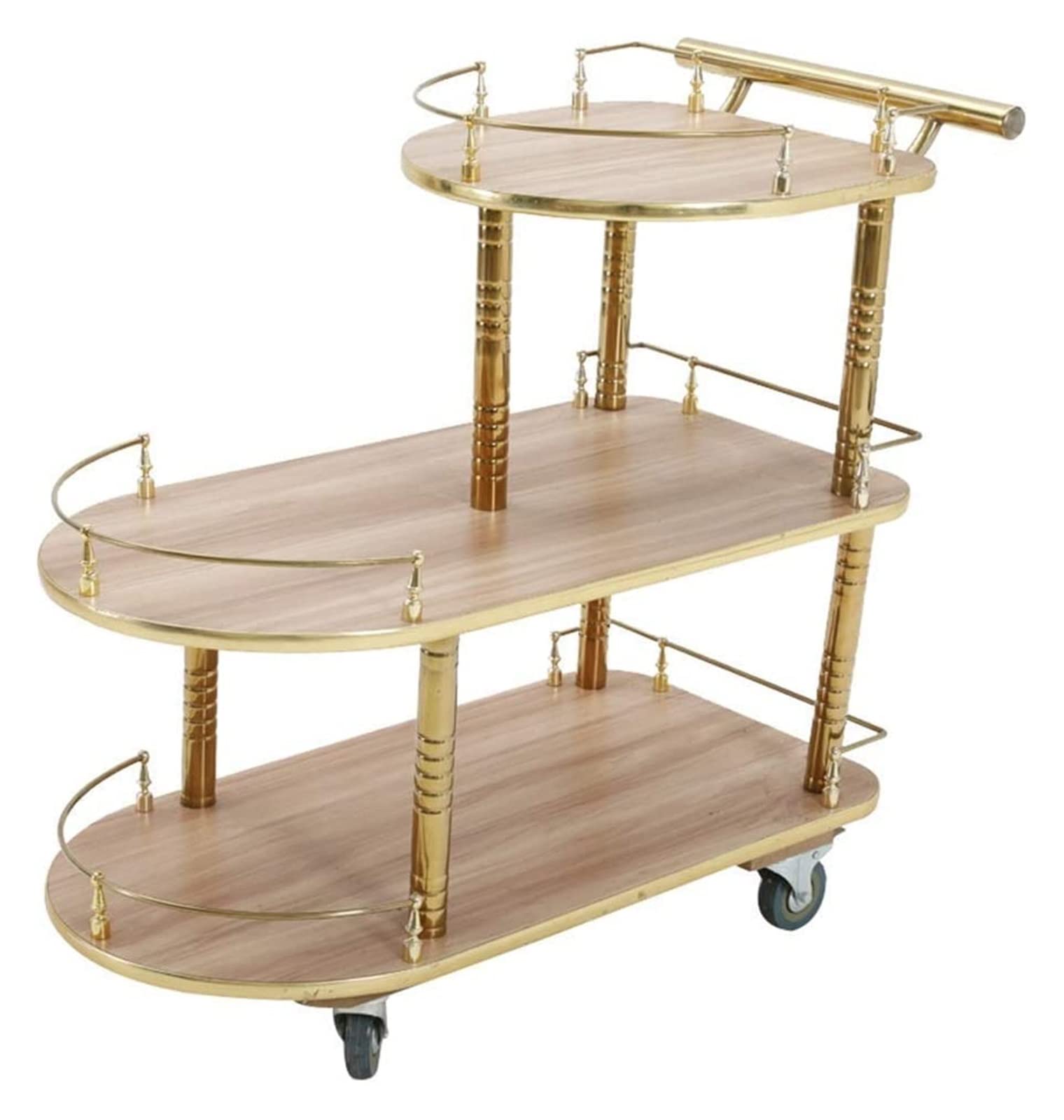 Carrello di servizio per bar, ideale per casa, hotel e ristoranti. Carrello da cucina/bar con 3 ripiani in legno massello e staffa in metallo. Multifunzione, facile da spostare, disponibile in 2 colori.