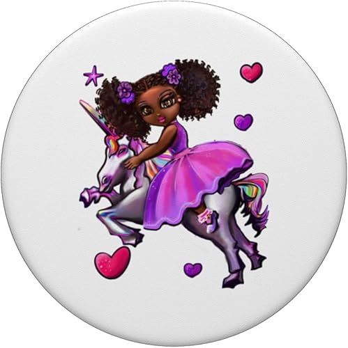 Miniatura 3 de Princess Cute melanin African American girl unicorn Afro PopSockets Standard PopGrip