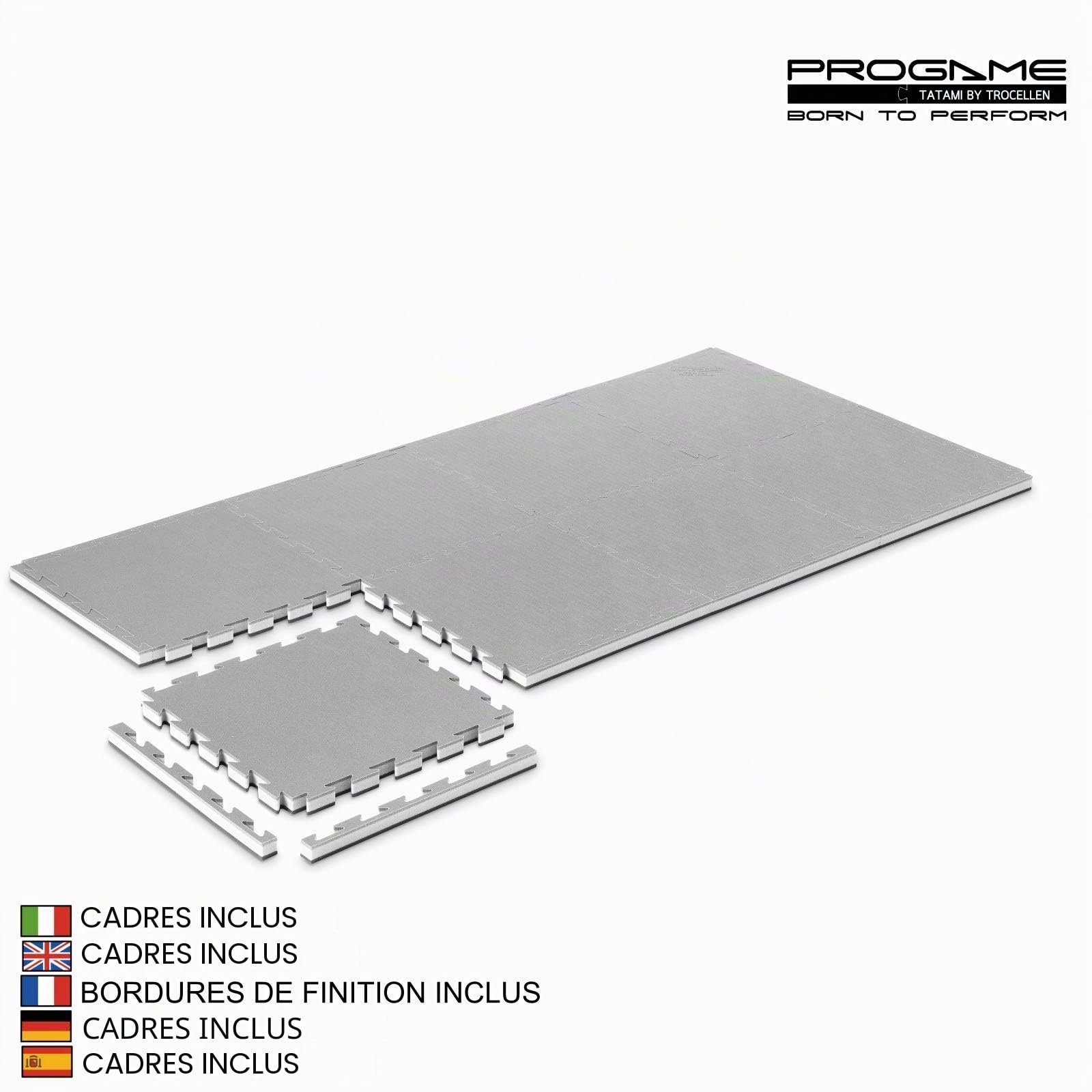 PROGAME Tatami 3,5 cm HOME GYM Kit 8 pièces 50x50 cm Noir/Gris Tatami Mat pour Arts Martiaux et Sports de Combat