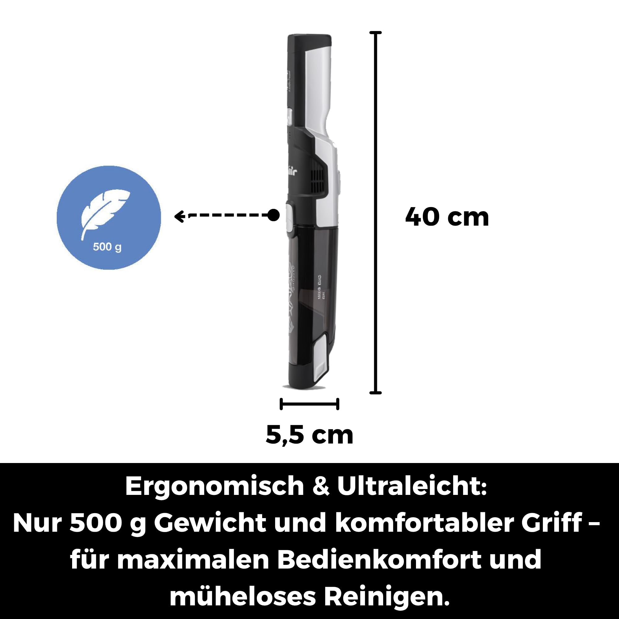 Fakir AS 1110 LT Premium Akku Staubsauger 120 W, Handstaubsauger Akku, kabelloser Staubsauger mit 11,1 V Li-Ionen Akku, 2 Saugstufen mit verschiedenen Aufsätzen, 22 Min. Laufzeit & 3,5h Ladedauer