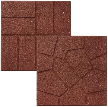 Rubberific Dual Sided Square Rubber Paver Floor Tiles 16" X 16" X 3/4" Thick for Patios and Yards and Gardens 5, Red
