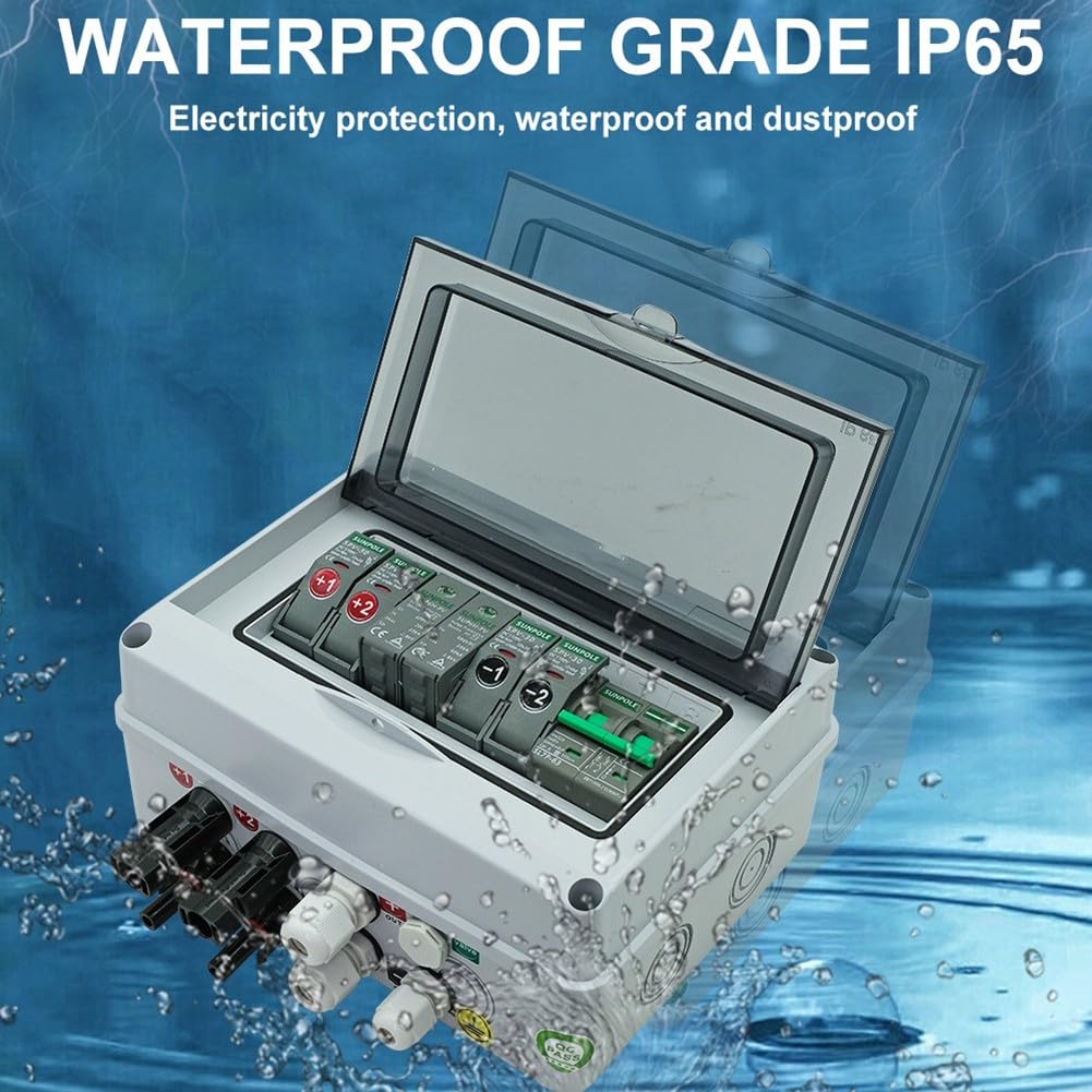Caja combinadora fotovoltaica 2 en 1 para paneles solares, 550 V CC IP65 impermeable protección al aire libre con fusible MCB SPD, compatible con plantas fotovoltaicas residenciales en la