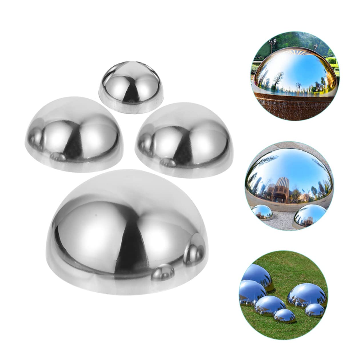 VANZACK 4 Stück Reflektierende Gartendekoration Kugeln aus Edelstahl Halbkugeln mit Polierter Oberfläche für Außenbereich und Gartenschmuck
