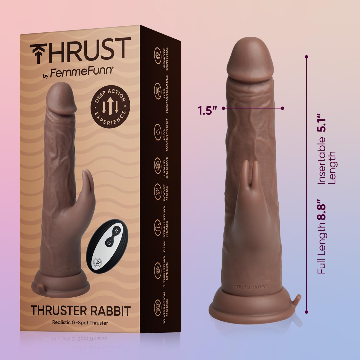 Femmefunn Thruster Vibratori rabbit Brown 22,3 cm